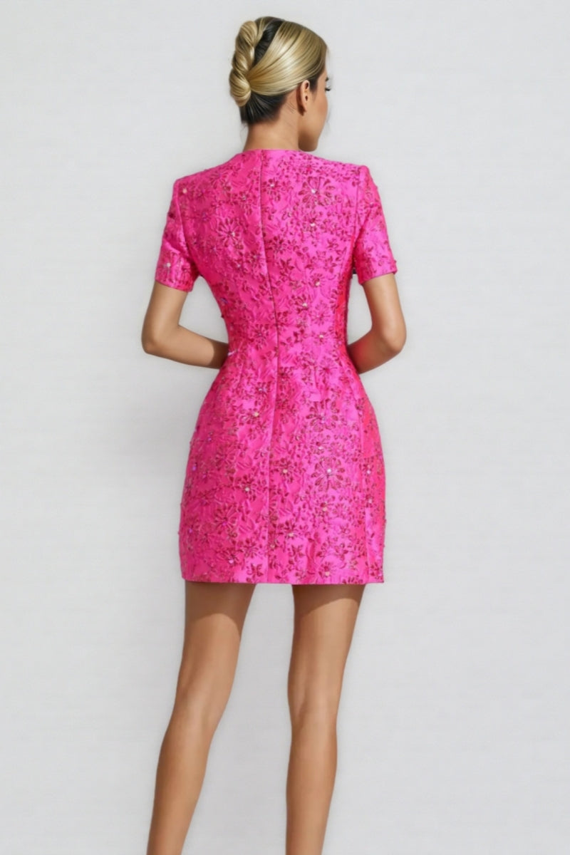 Sequin Floral Short Sleeve A-Line Mini Dress