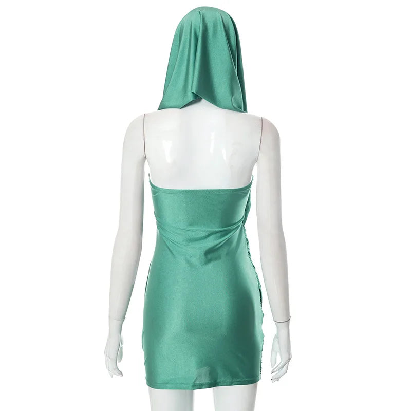 Hooded Ruched Mini Dress