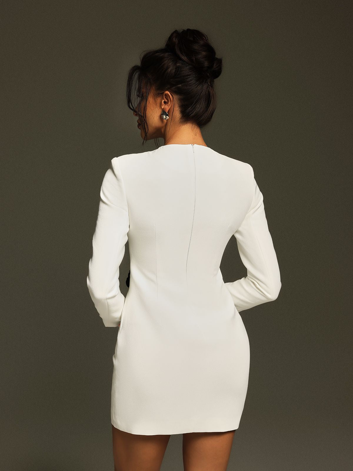 Sequin Floral Round Neck Long Sleeve Bodycon Mini Dress
