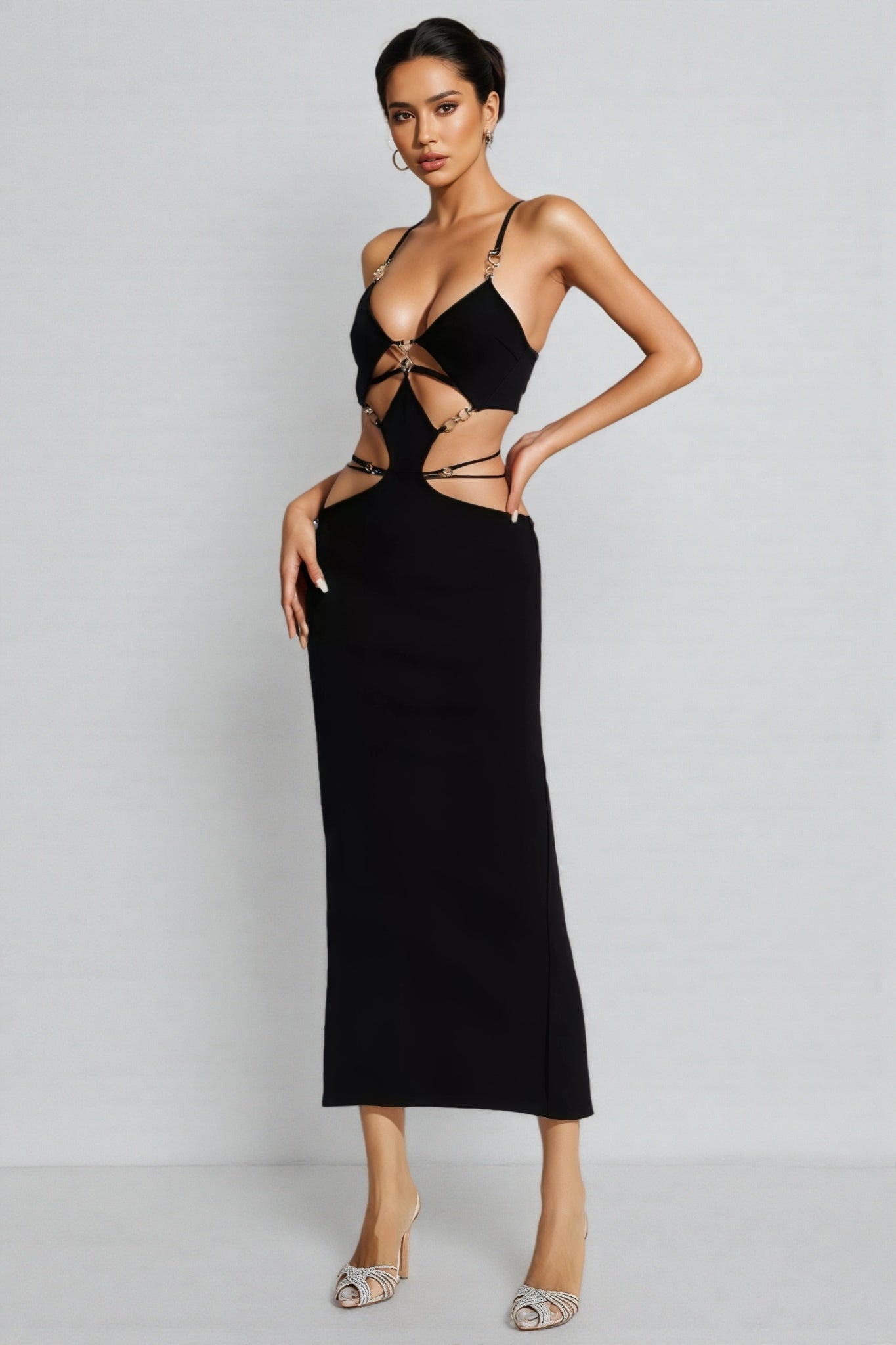 Belle Black Bandage Slip Maxi Dress - View 2