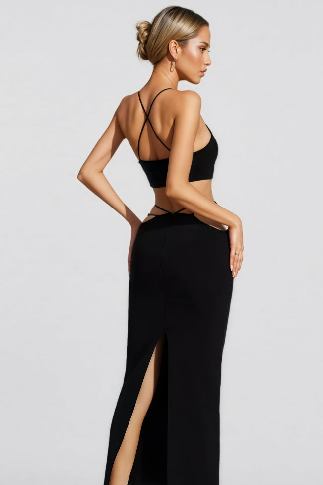 Belle Black Bandage Slip Maxi Dress - View 7