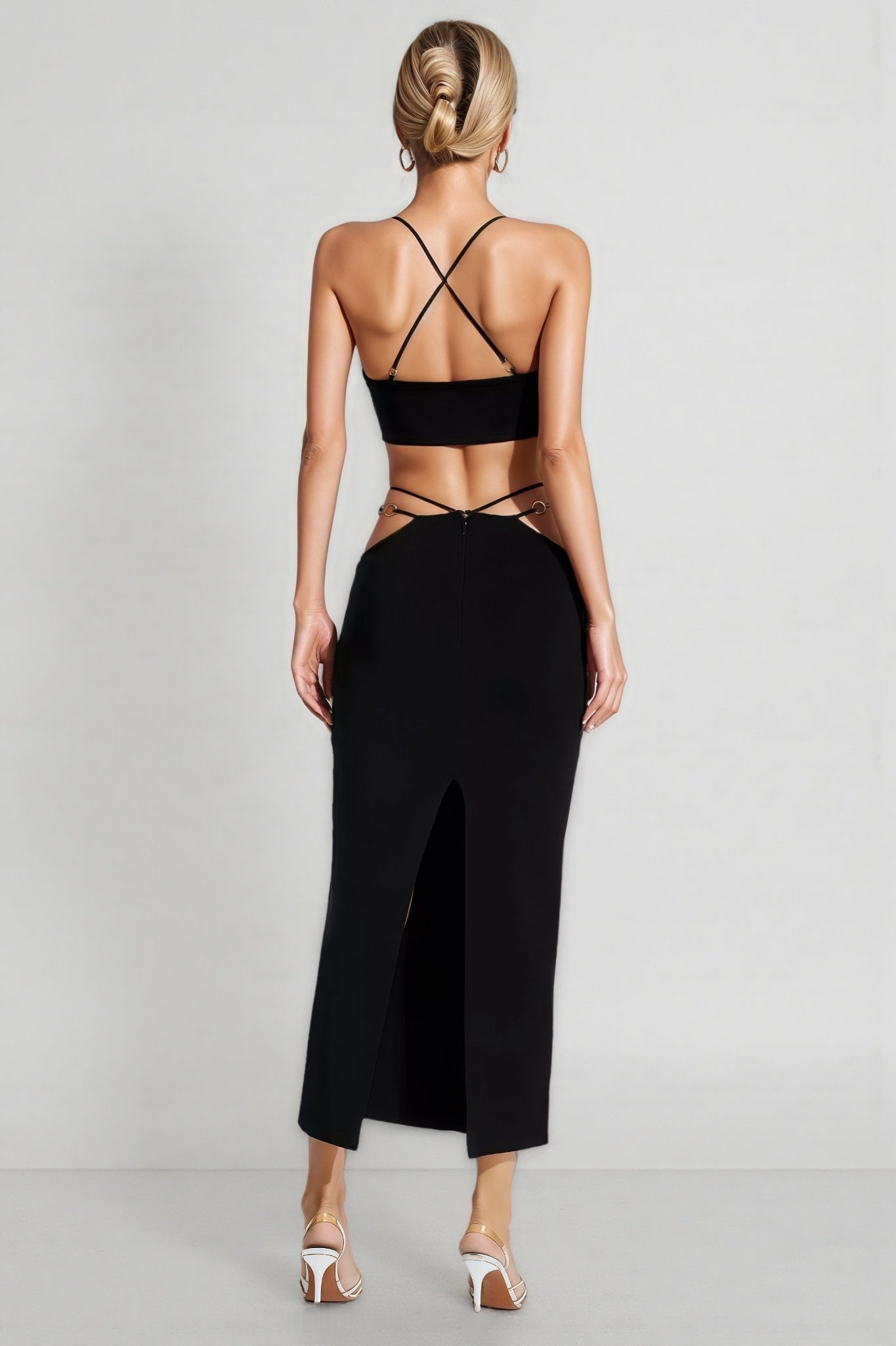 Belle Black Bandage Slip Maxi Dress - View 6