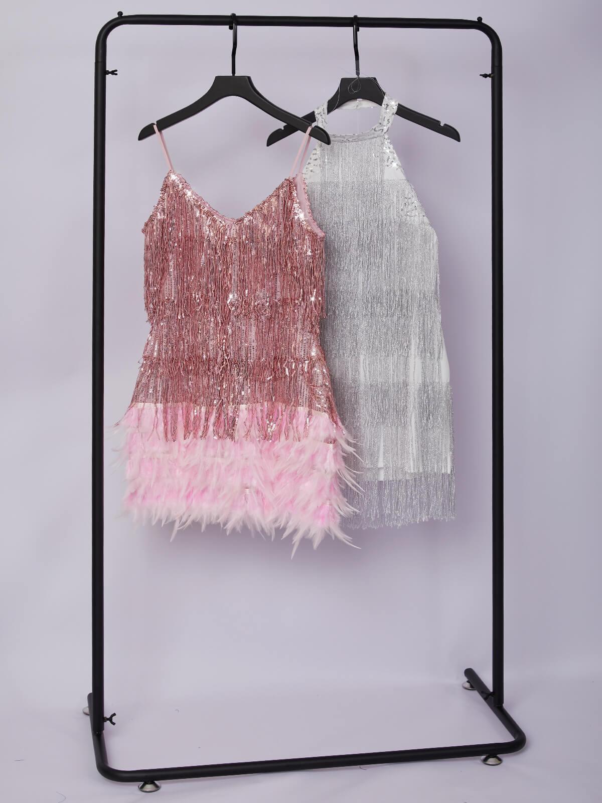 Tassel Feather Mini Dress In Pink - View 7