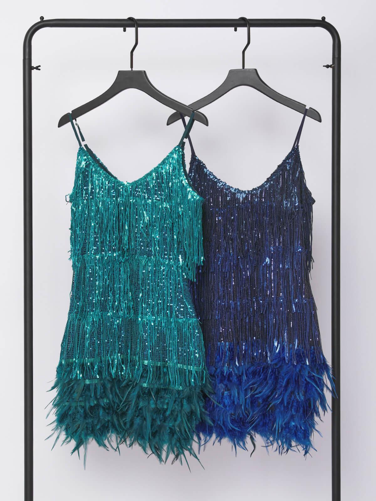 Tassel Feather Mini Dress In Royal Blue - View 3