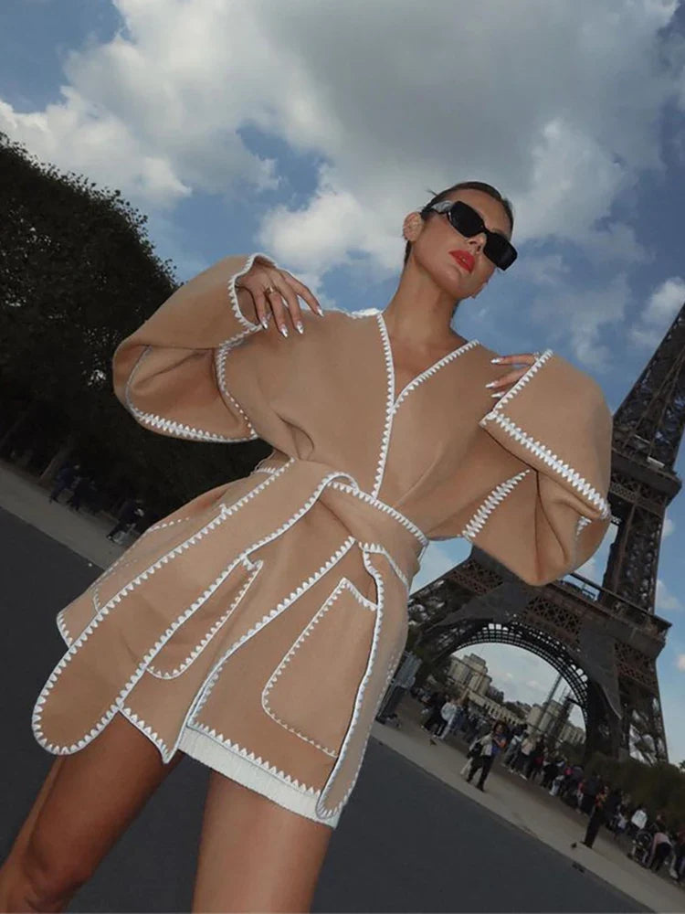 Embroidered Lace V Neck Coat