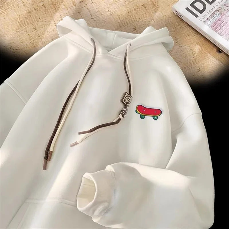 Embroidered Skateboard Patch Double Drawstring Fleece Hoodie 6