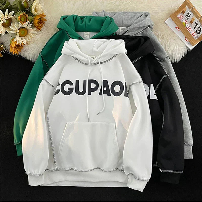 Letter Print Loose Fleece Hoodie