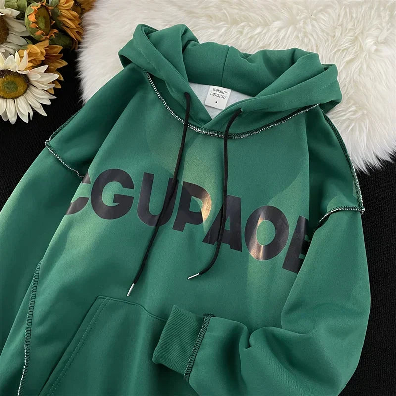 Letter Print Loose Fleece Hoodie