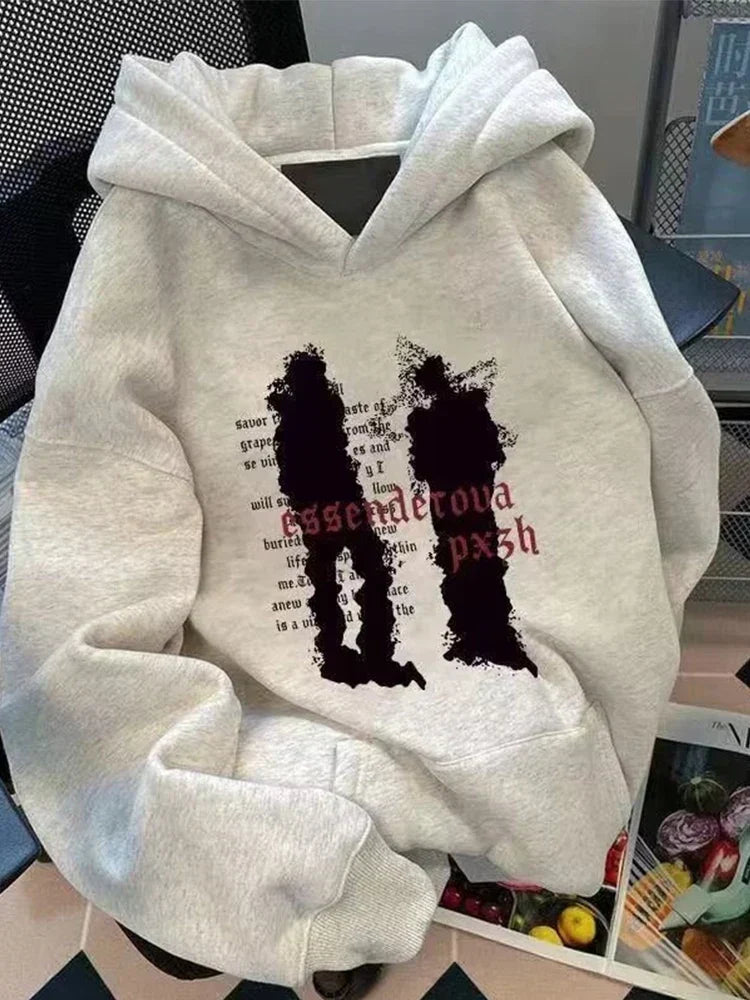 Abstract Figure Gothic Letter Print Notch Neck Oversized Hoodie 3