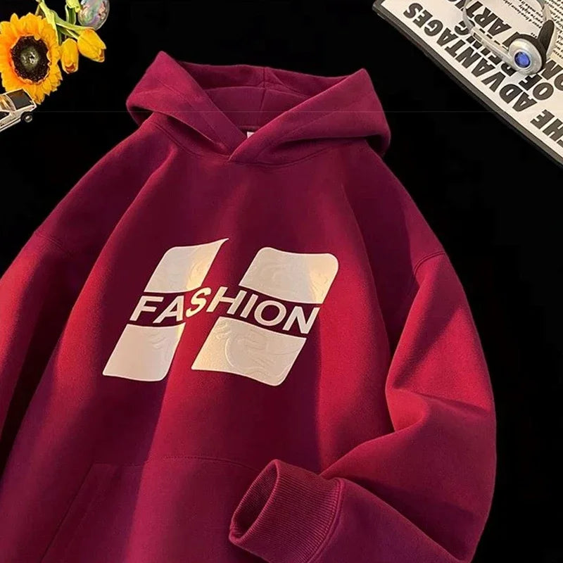 Embossed Block Letter Graphic Drop Shoulder Pullover Hoodie 6