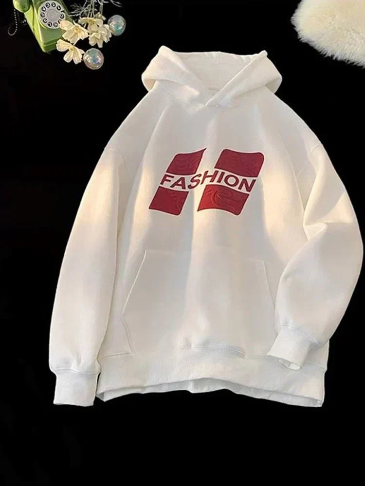 Embossed Block Letter Graphic Drop Shoulder Pullover Hoodie 8