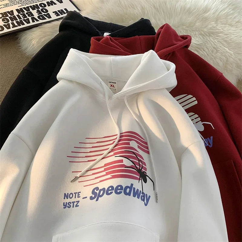 Speedway Letter Striped Graphic Print Fleece Pullover Hoodie 2