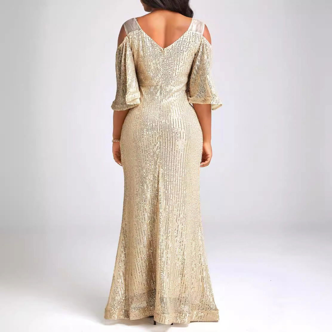 Sequin Off Shoulder Short Sleeve Party Midi Dress