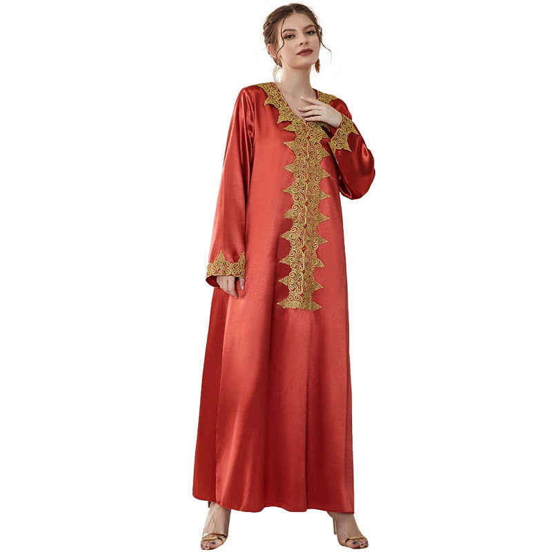 Lace Embroidered V-Neck Kaftan Maxi Gown