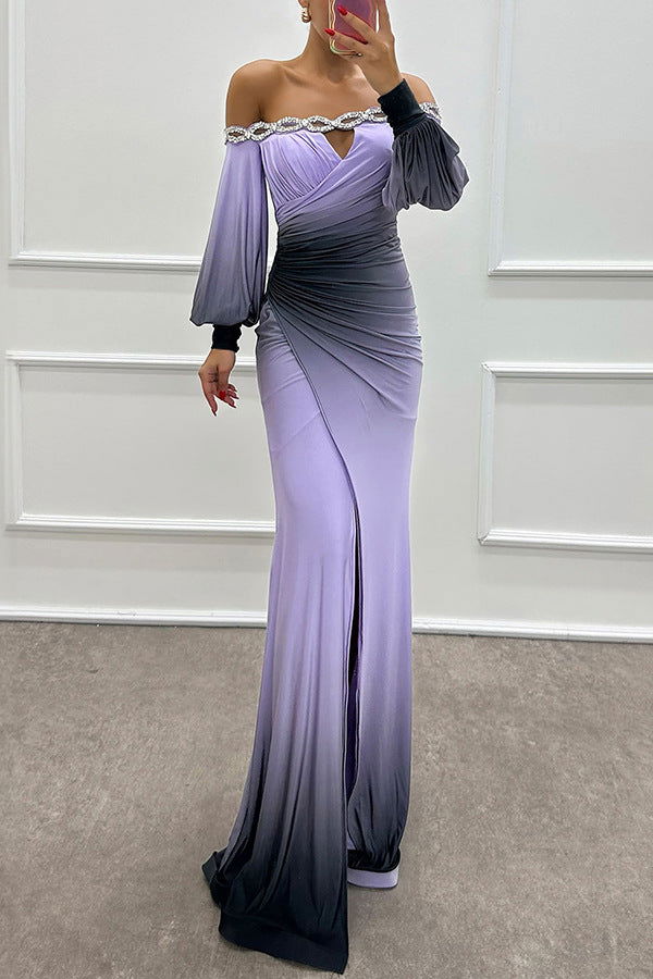 Long Sleeve Off Shoulder Printing Dress Casual Party Dress