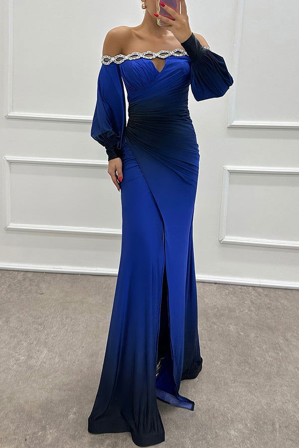 Long Sleeve Off Shoulder Printing Dress Casual Party Dress