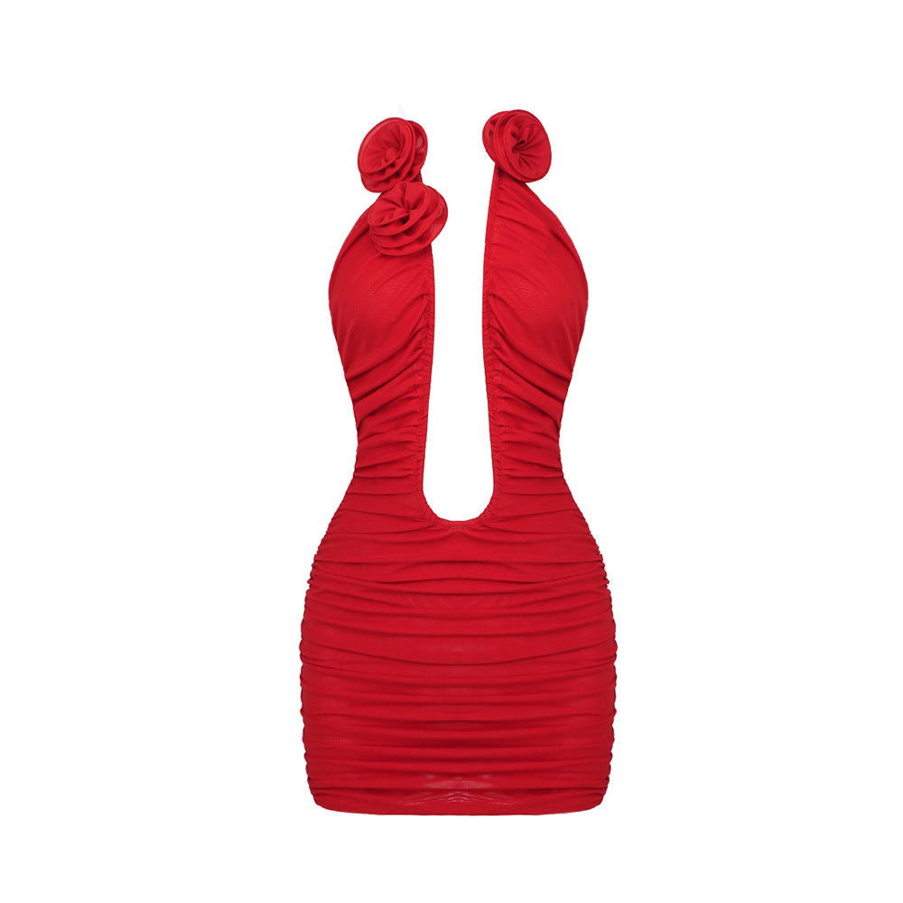 Mesh 3D Floral Strapless Backless Midi Dress - View 5