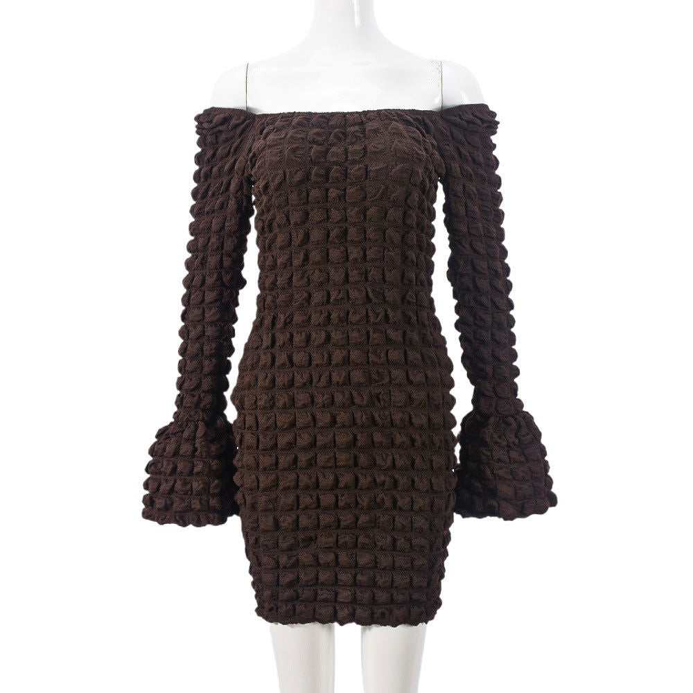 Seersucker Hollow Out Cutout Corset Horn Long Sleeve Dress - View 2