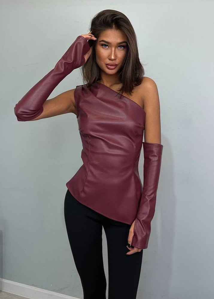 Bold Elegant Eco Leather Top with Gloves - Professional Style