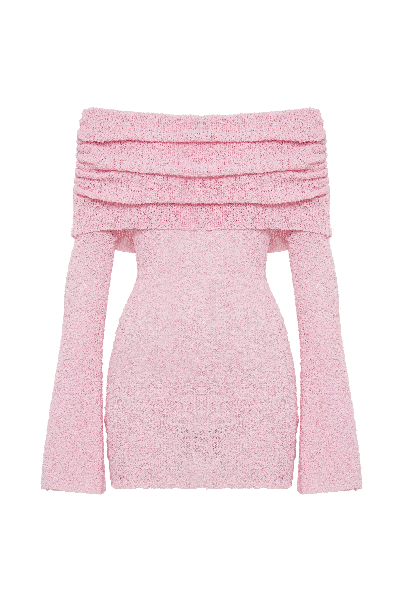 Off Shoulder Long Sleeve Ruched Knit Mini Dress 7