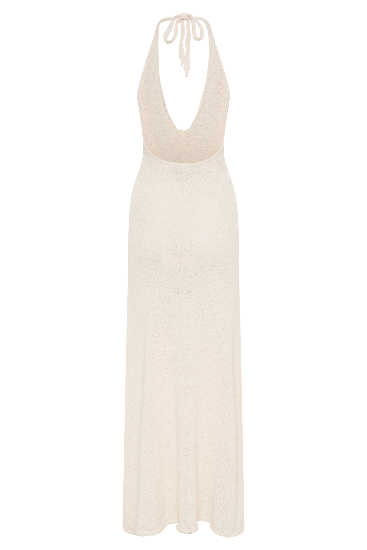 Knit Halter Neck Deep V-Neck Floral Applique High Split Maxi Dress