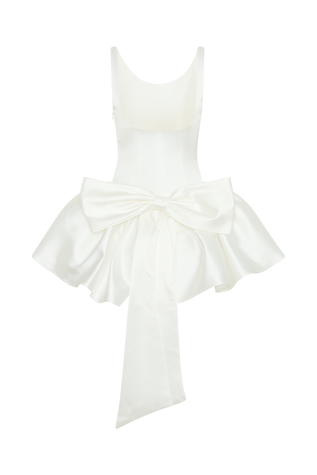 Satin Scoop Neck Drop Waist Bubble Hem Back Bow Mini Dress 7