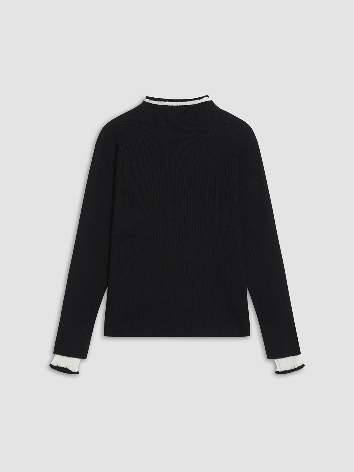 Contrast Lettuce Trim Mock Neck Long Sleeve Ribbed Knit Sweater 6