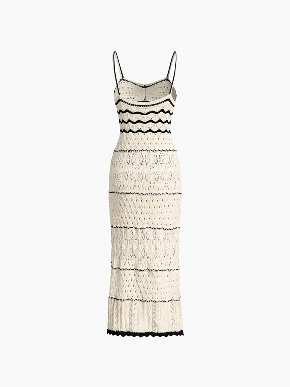 Crochet Eyelet Spaghetti Strap Sweetheart Bodycon Midi Dress