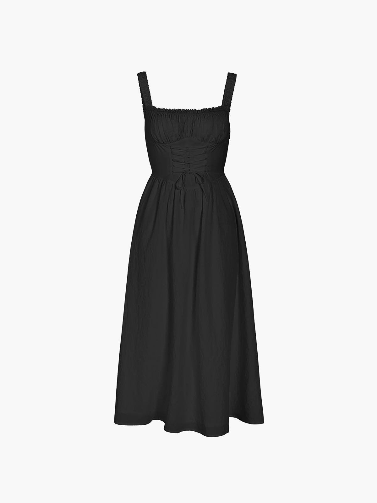 Square Neck Corset Bodice Ruffle Trim A-Line Midi Dress