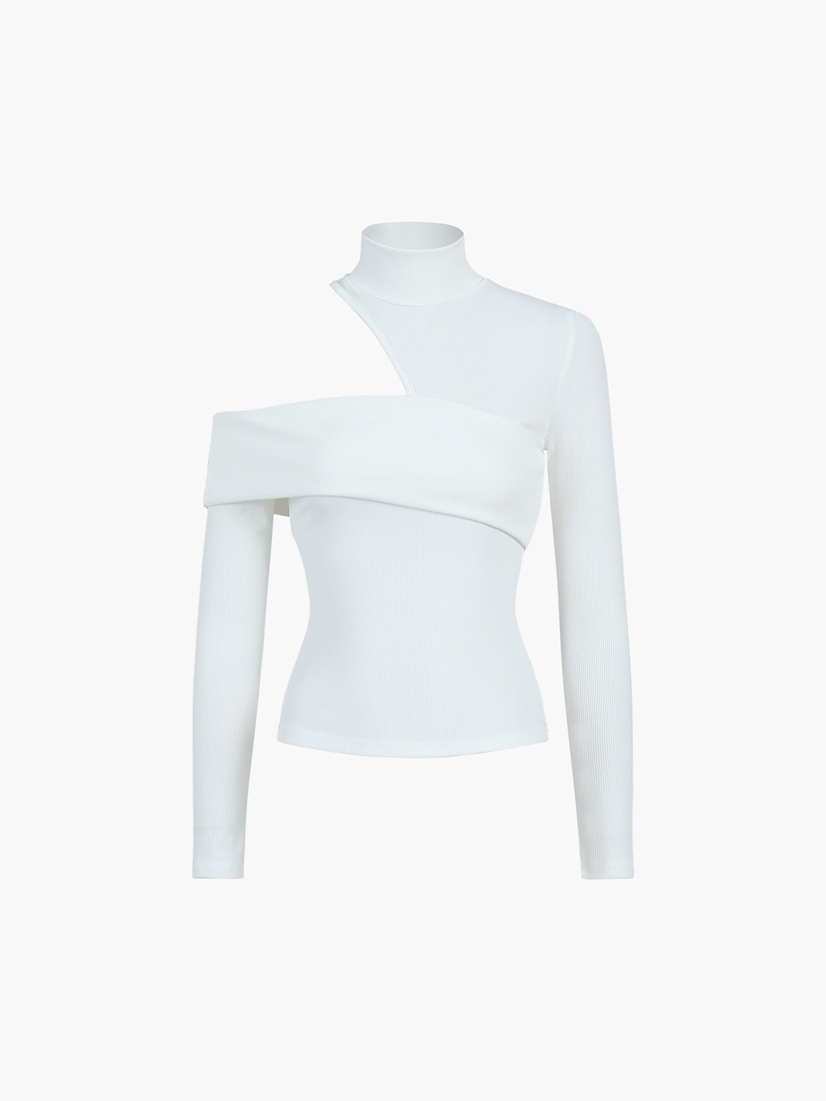 Asymmetric Wrap Turtleneck Long Sleeve Ribbed Knit Top