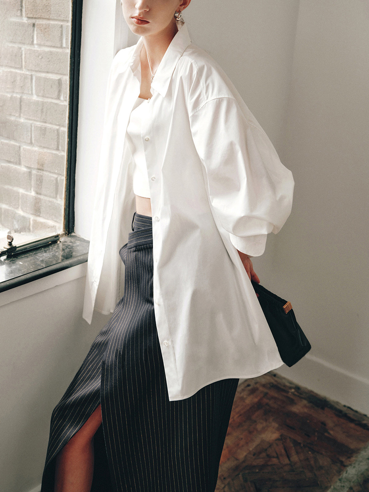 Oversized Collared Button Down Long Sleeve Longline Shirt 5