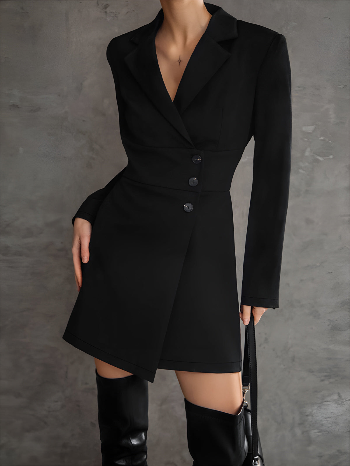Notched Lapel Long Sleeve Button Wrap Blazer Mini Dress 2
