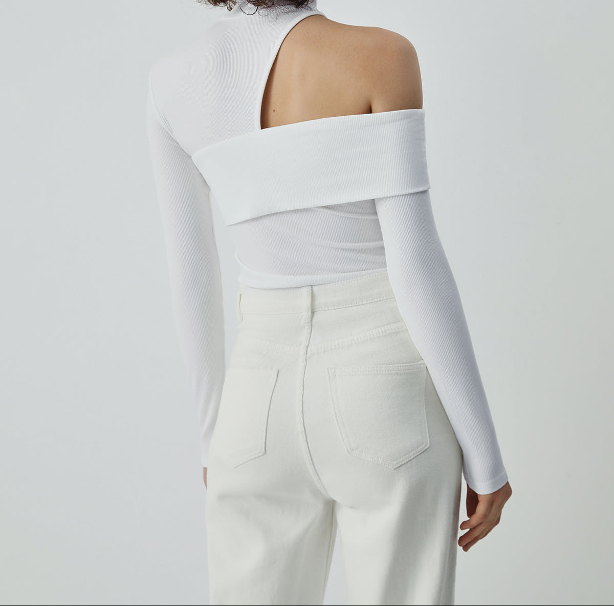 Asymmetric Wrap Turtleneck Long Sleeve Ribbed Knit Top