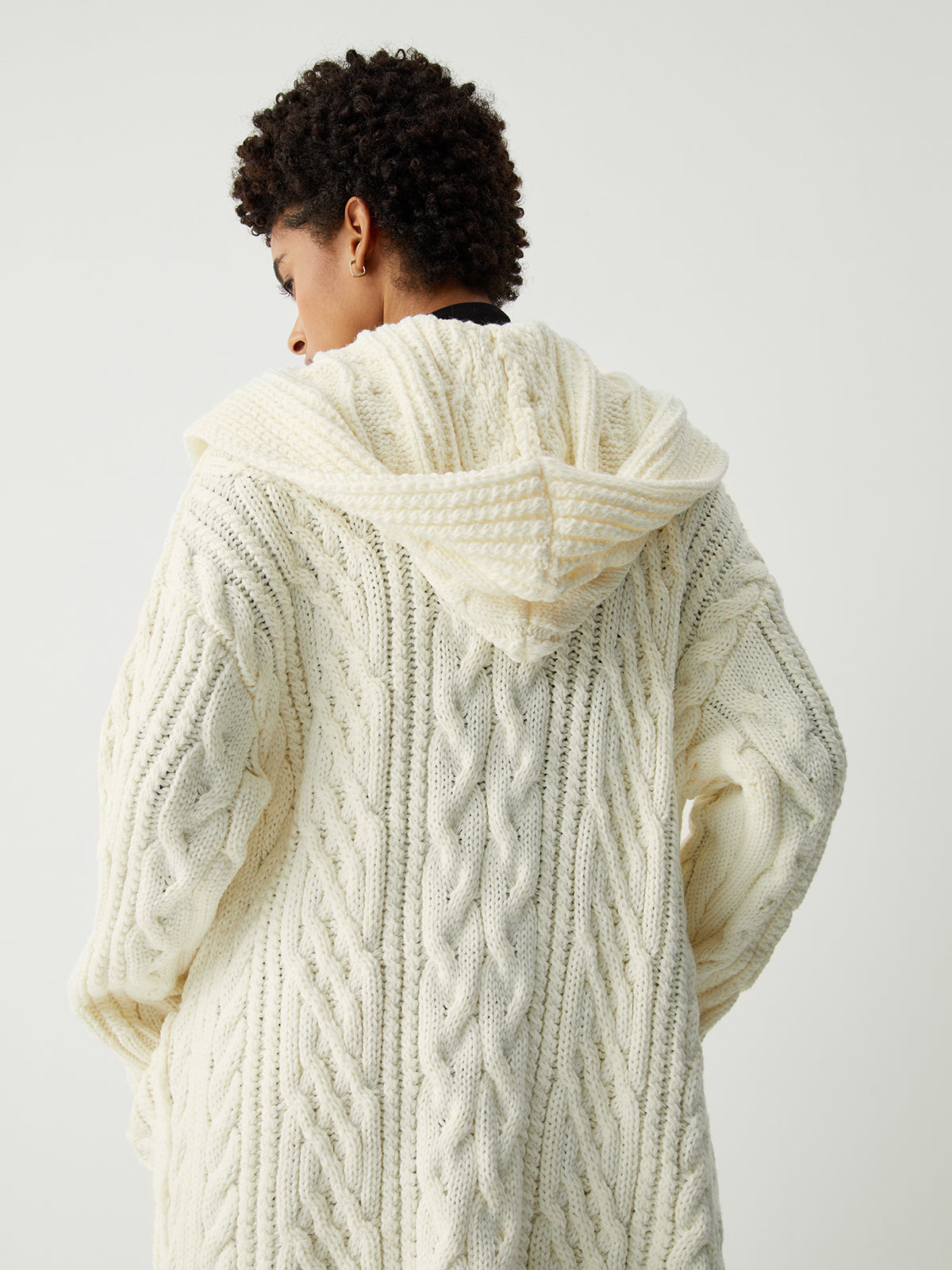 Hooded Cable Knit Open Front Long Sleeve Longline Cardigan 5