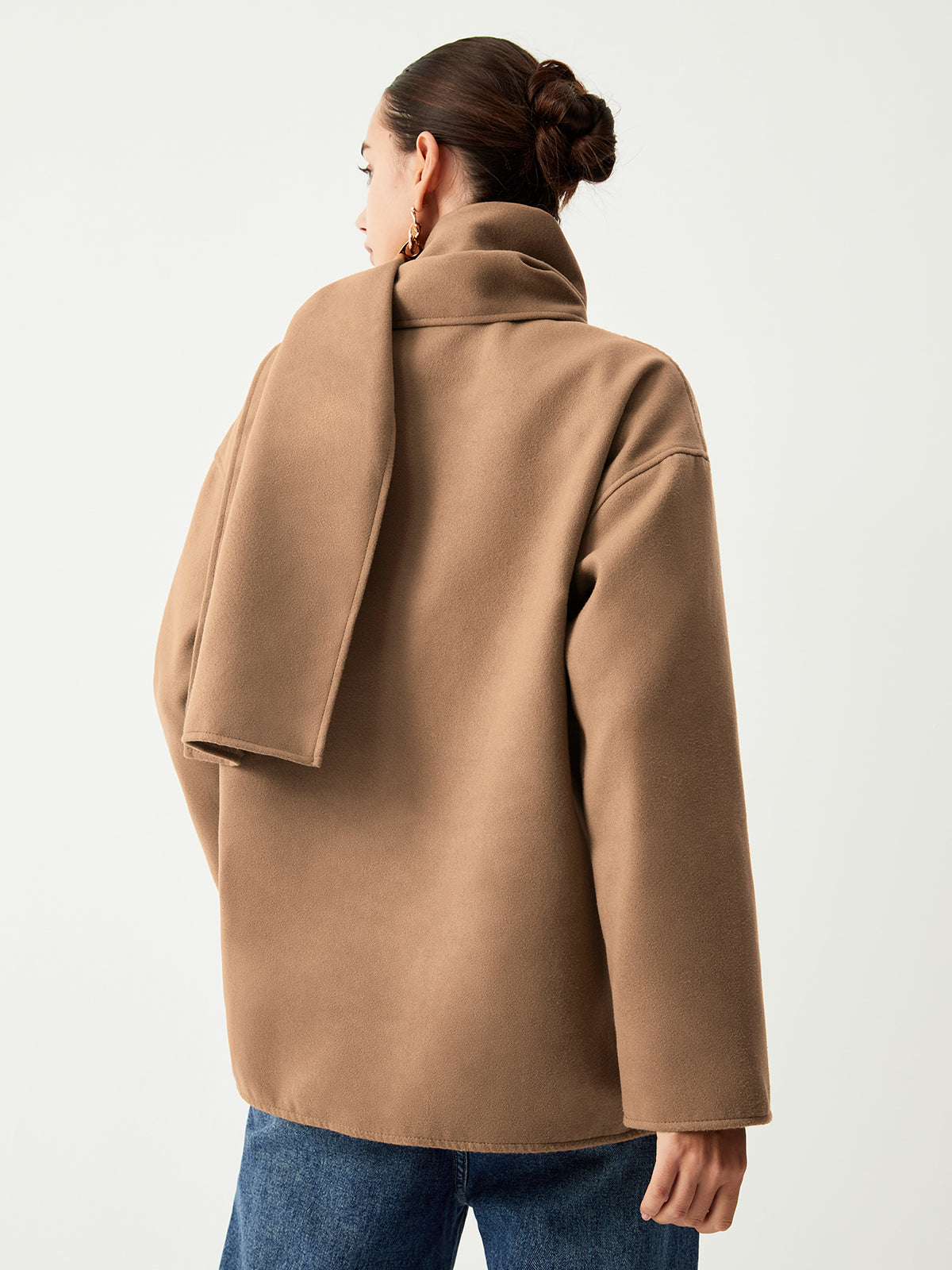 Button Front Patch Pocket Drop Shoulder Jacket with Scarf 6