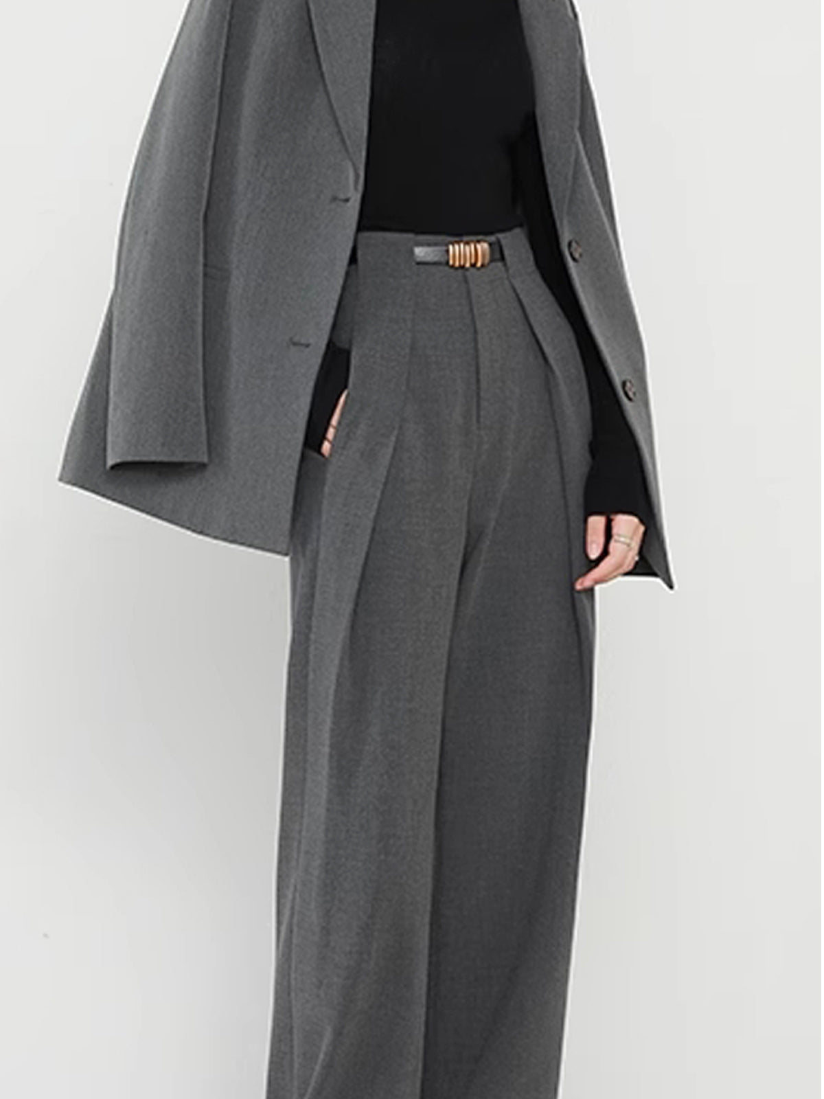 High Waist Pleated Front Belted Wide Leg Trousers 15