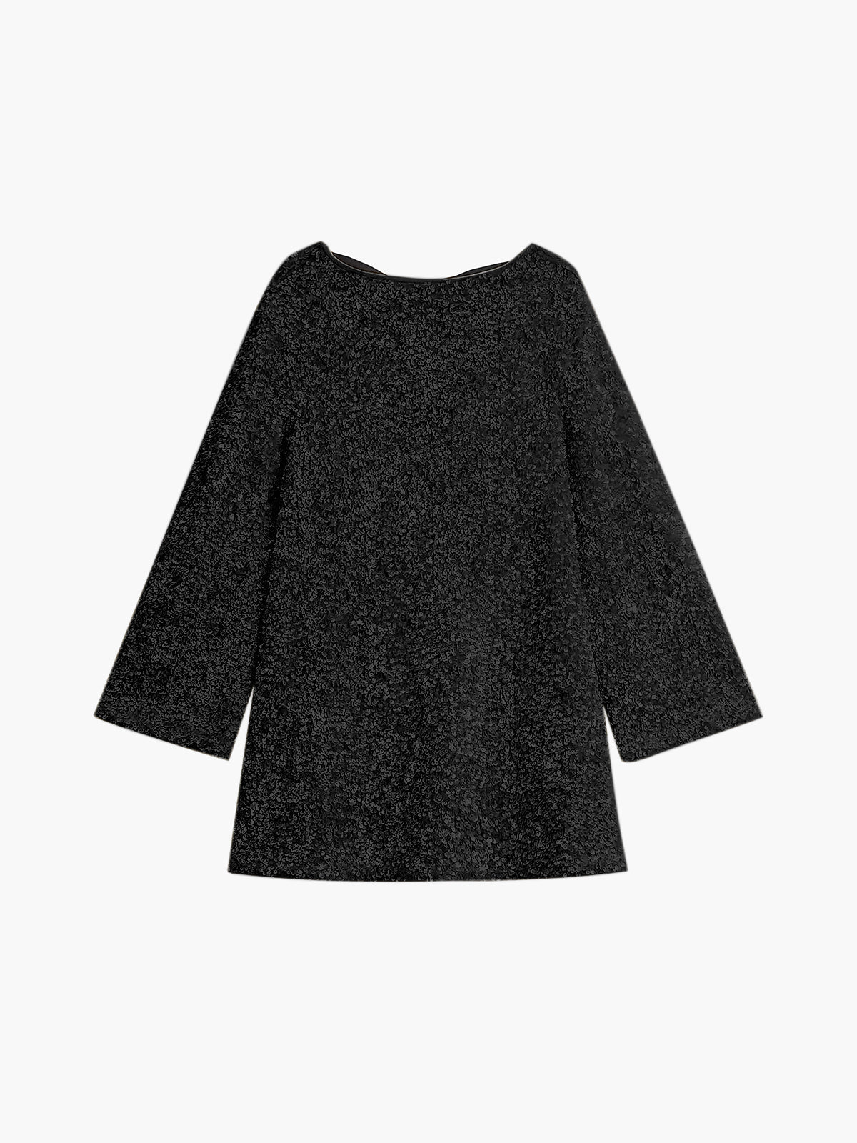 Sequin Bow Neck Long Sleeve Swing Mini Dress