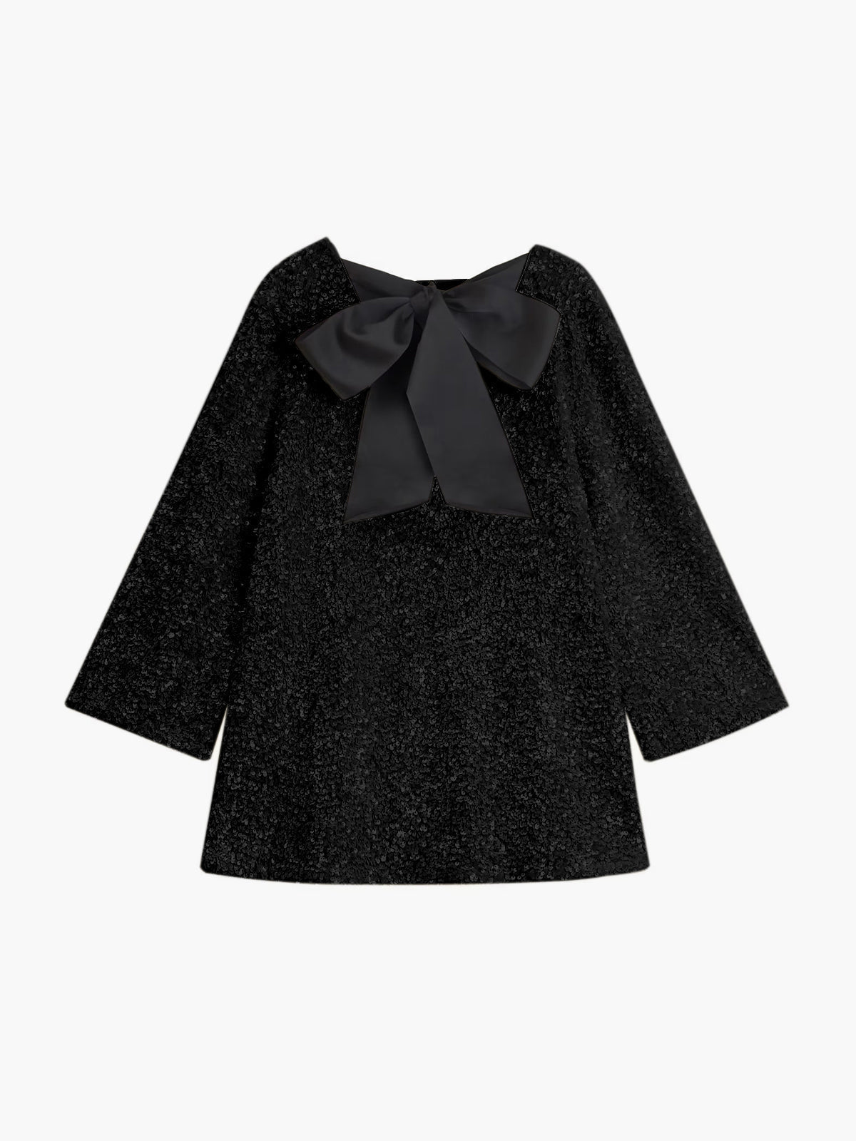 Sequin Bow Neck Long Sleeve Swing Mini Dress