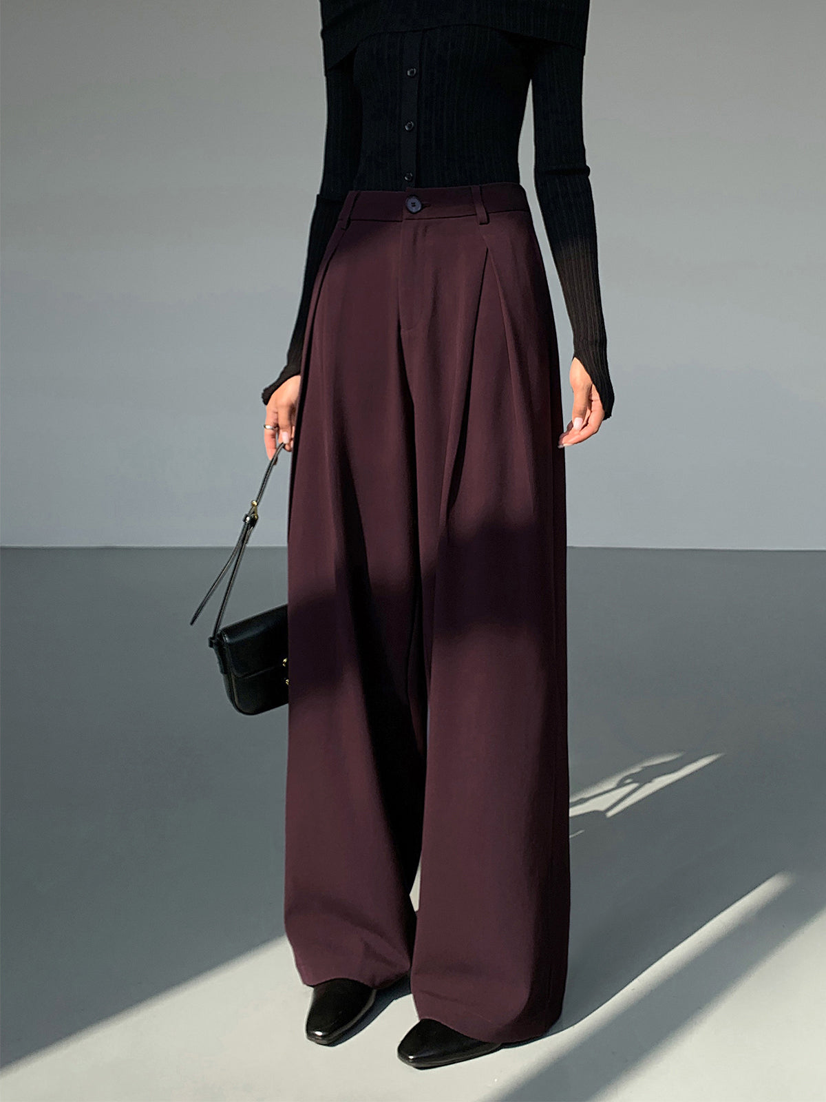 High Waist Pleated Front Wide Leg Floor Length Trousers