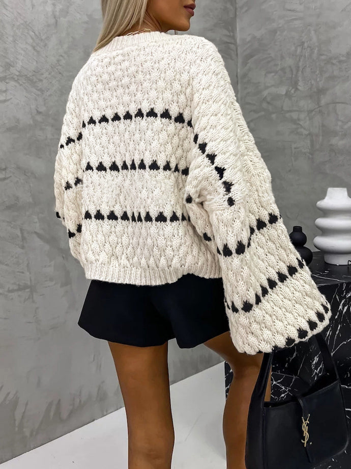 Crew Neck Two-Tone Trendy Decor Sweater