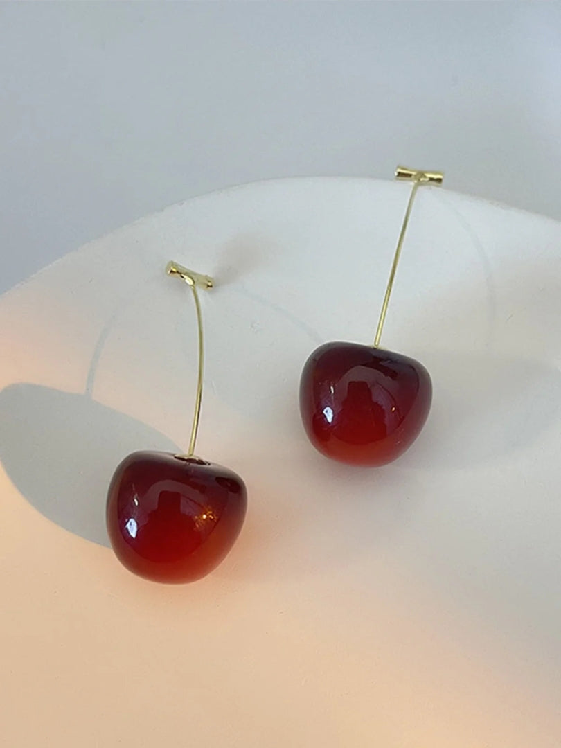 Cherry Drop Long Stem Dangle Earrings