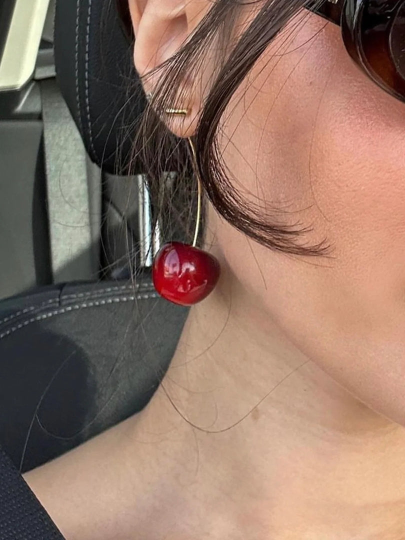 Cherry Drop Long Stem Dangle Earrings