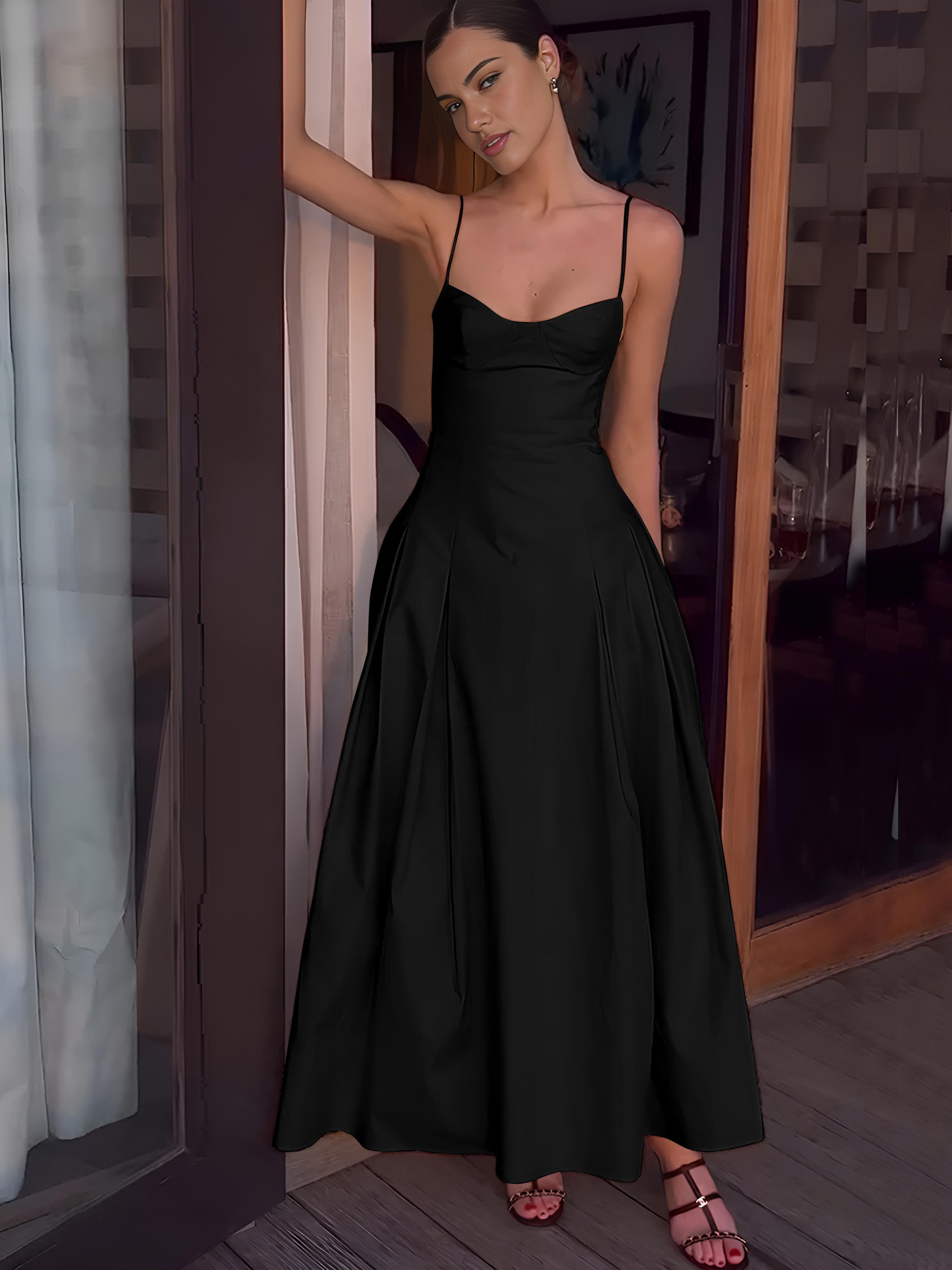 Pleated Cami Long Dress Black