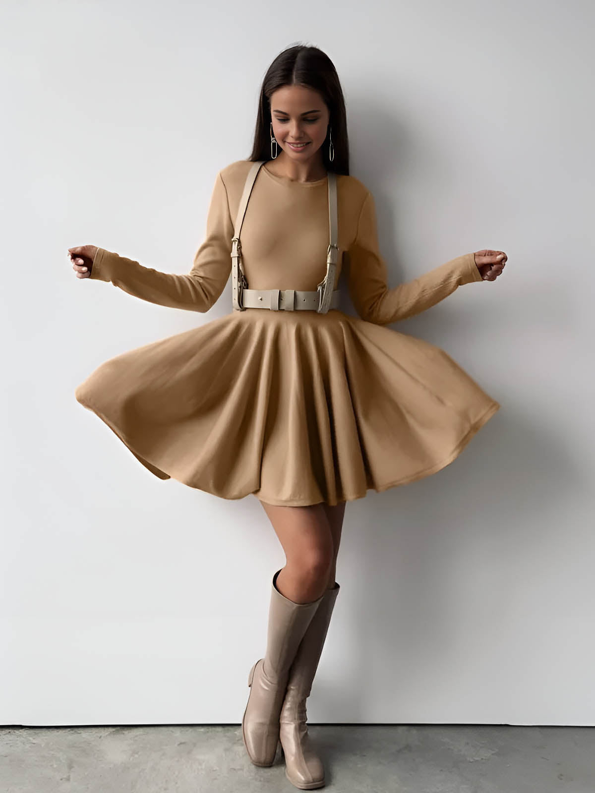Long Sleeve Fit and Flare Knit Mini Dress 7