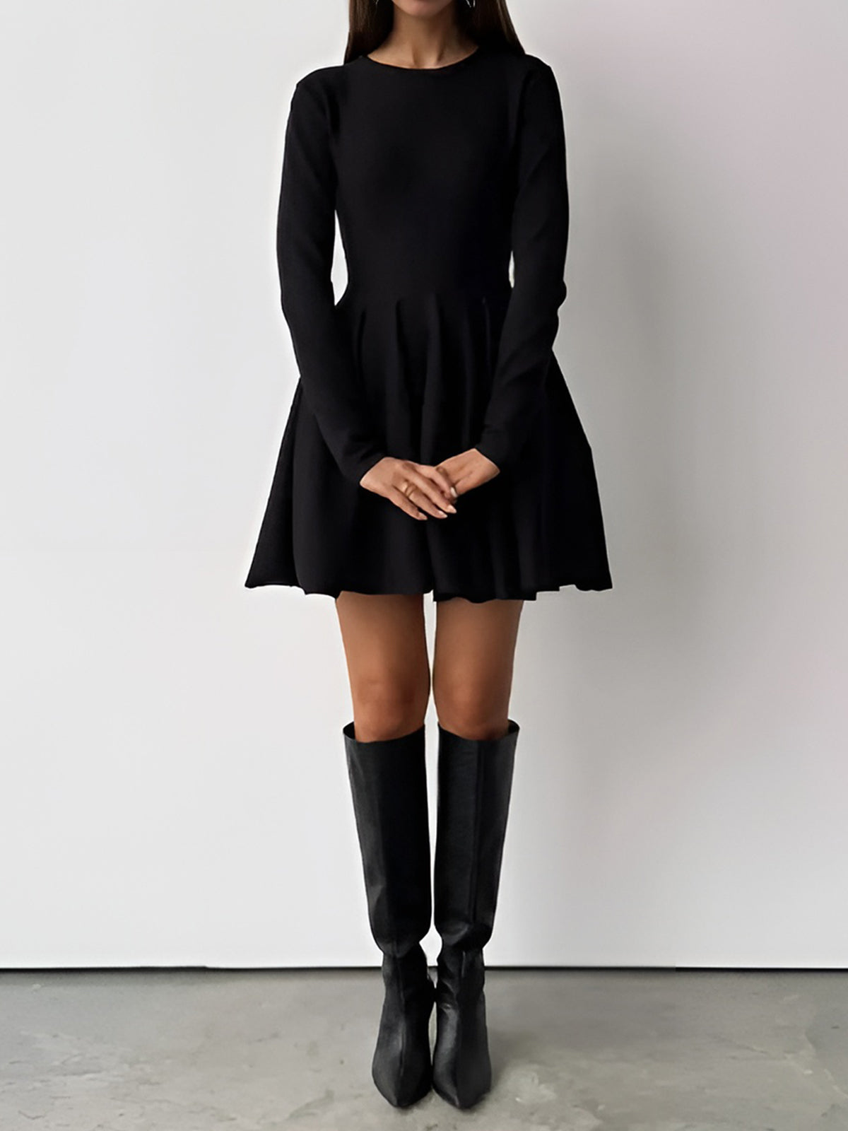 Long Sleeve Fit and Flare Knit Mini Dress 8