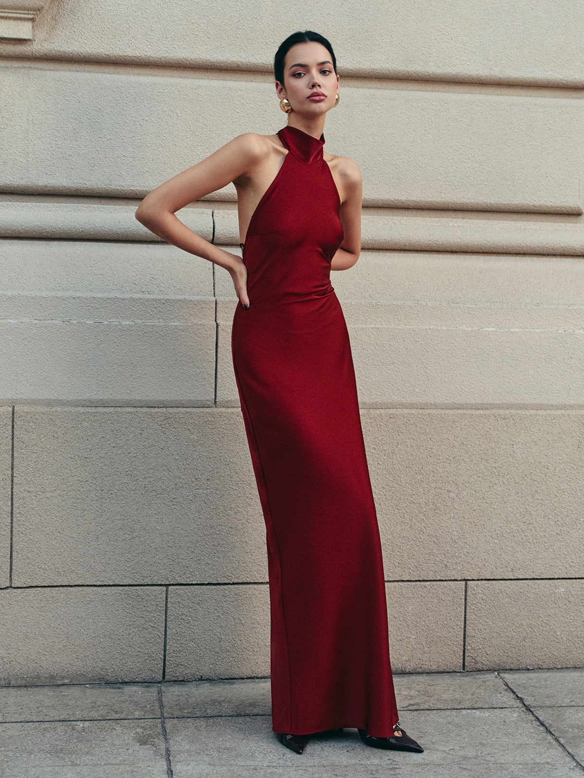 Open Back Satin Halter Dress - View 4