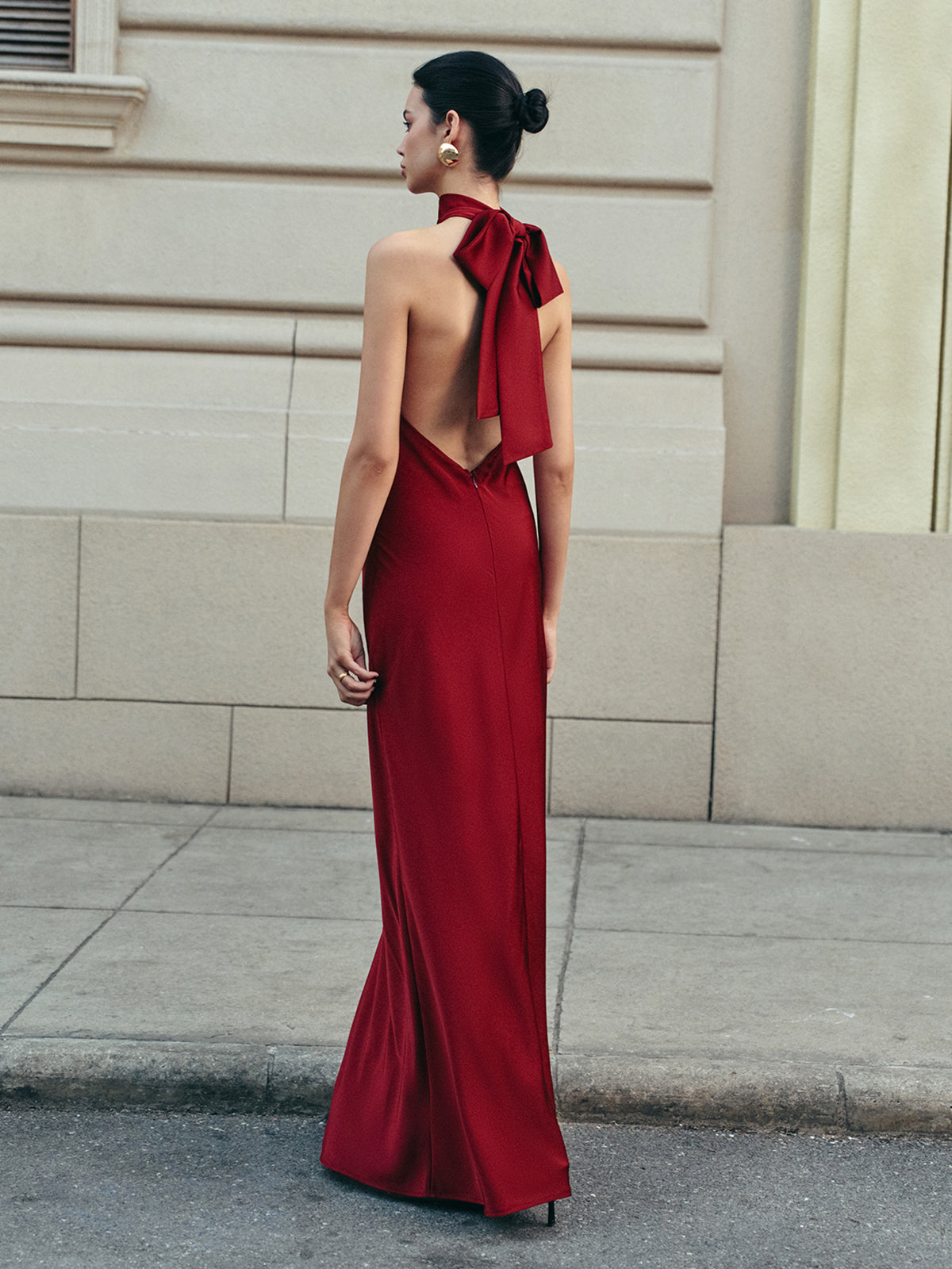 Open Back Satin Halter Dress - View 5