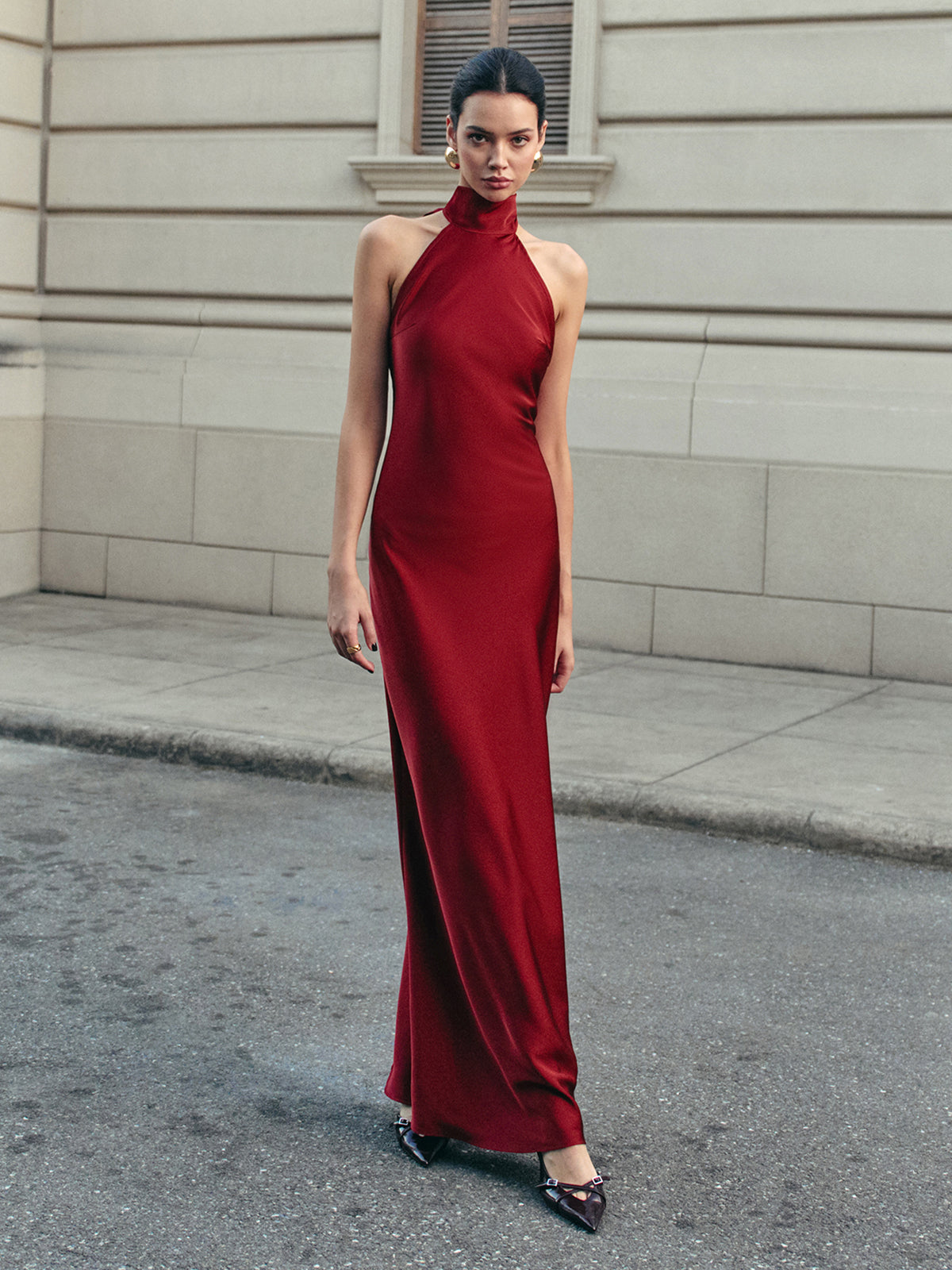 Open Back Satin Halter Dress - View 6