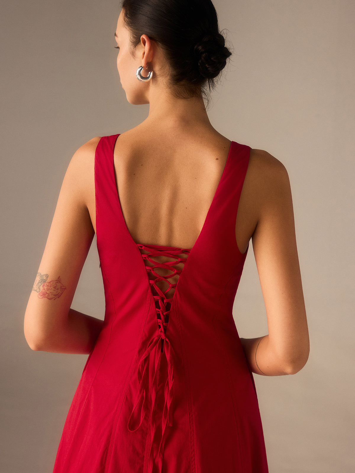 Cotton Maxi Dress with Lace-Up Back - View 6