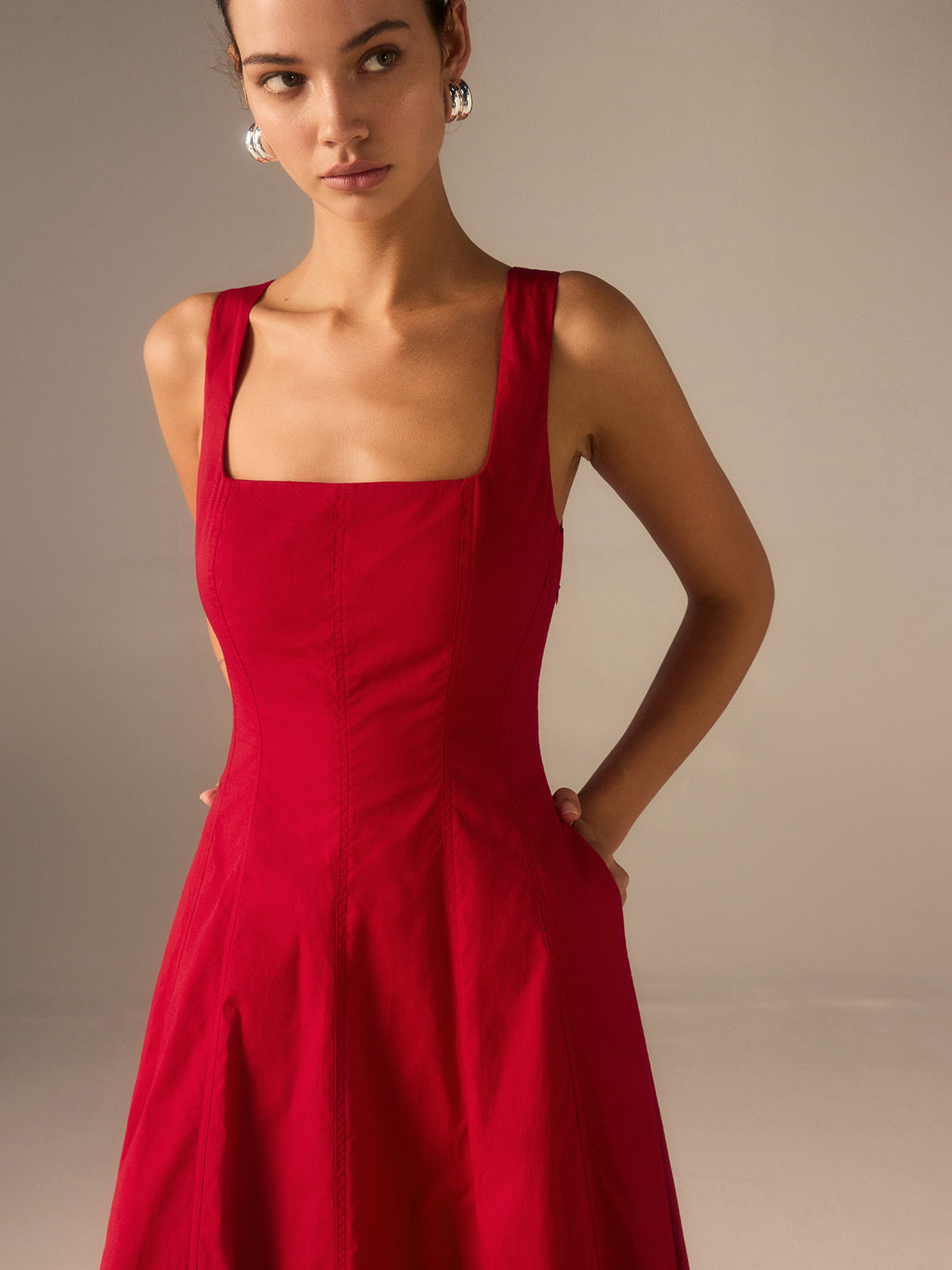 Cotton Maxi Dress with Lace-Up Back - View 4